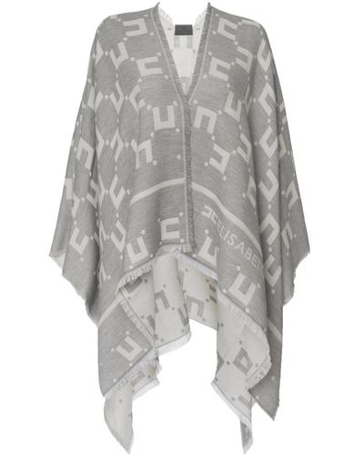 Elisabetta Franchi Stilvolle mäntel für frauen,jacquard wollmischung cape mit all-over double c logo - Grau