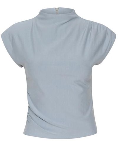 Gestuz Blusa sencilla gris azul con mangas cortas