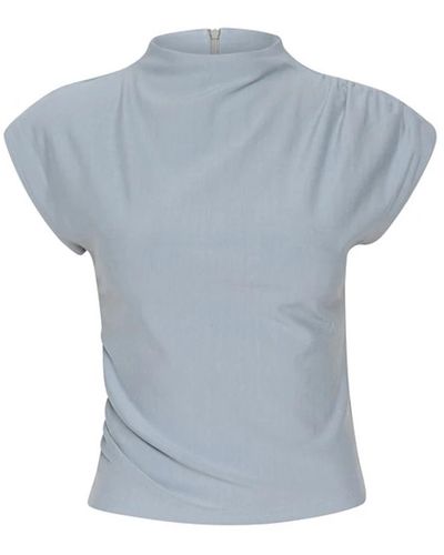 Gestuz Einfache grau-blaue bluse mit kurzen ärmeln