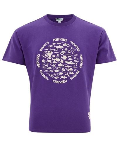 KENZO T-shirt in cotone viola con stampa frontale