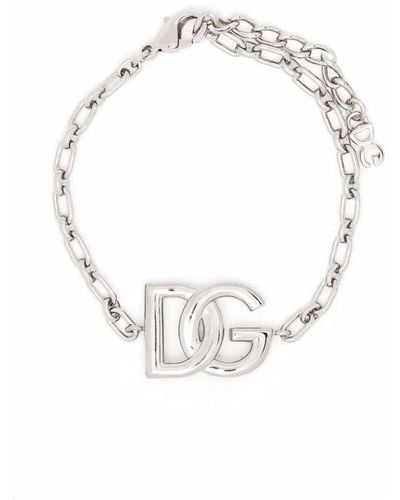 Dolce & Gabbana Braccialetto con logo-plaque e maglie - Metallizzato