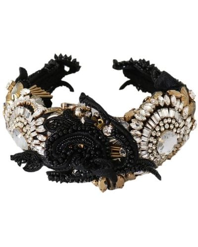 Dolce & Gabbana White Gold Crystal Studded Diadem Headband - Black
