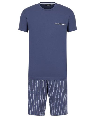Emporio Armani Set pigiama corto in jersey di cotone di lusso - Blu