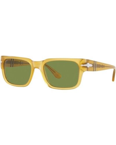 Persol Rechteckige sonnenbrille in honig mit grünen antireflektierenden gläsern - Gelb