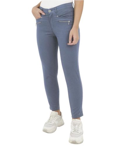 2-Biz Radia Light Denim Slim-Fit Cropped Hose mit Reißverschlussdetails - Blau