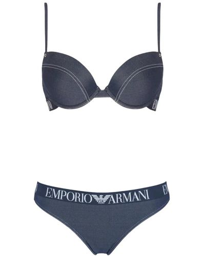 Emporio Armani Bikini composto da push-up e slip brasiliana con elastici logati.effetto jeans - Blu