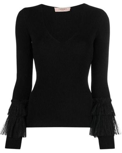 Twin Set V-Neck Knitwear - Black