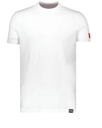DSquared² Rundhalsausschnitt stretch-baumwoll-t-shirt, schmale passform. rotes patch mit schriftzug icon auf dem ärmel. - Weiß