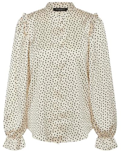 Bruuns Bazaar Camisa femenina con mangas abullonadas - Blanco