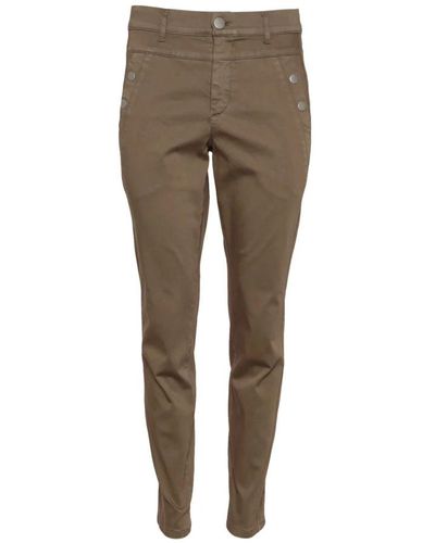 2-Biz Slim-Fit Hose mit hoher Taille und Knopfdetails - Mehrfarbig