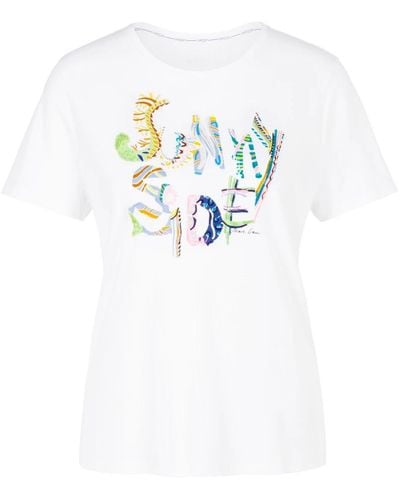 Marc Cain Camiseta estampada colorida con perlas y lentejuelas - Blanco