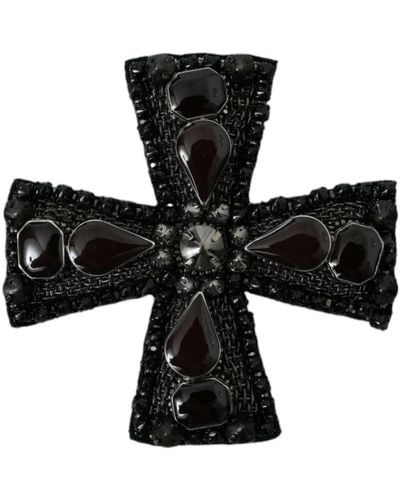 Dolce & Gabbana Schwarze kristalle kreuz anstecknadel brosche
