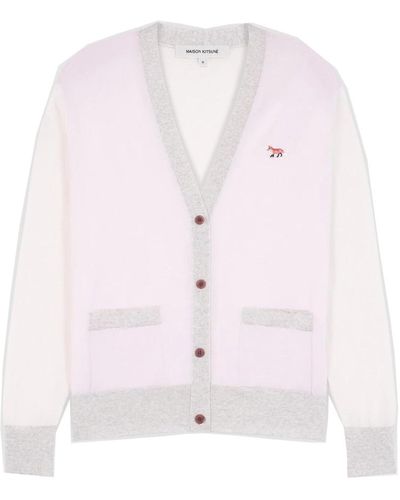 Maison Kitsuné Farbblock merinowoll-cardigan pullover - Pink