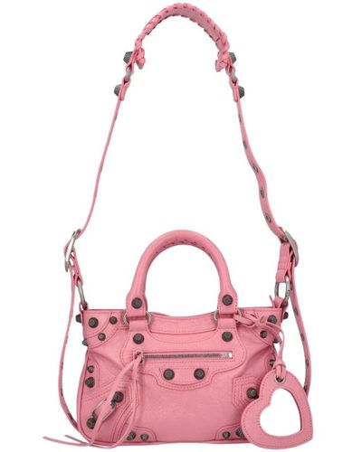 Balenciaga Neo cagole kleine tote tasche mit silbernen details - Pink