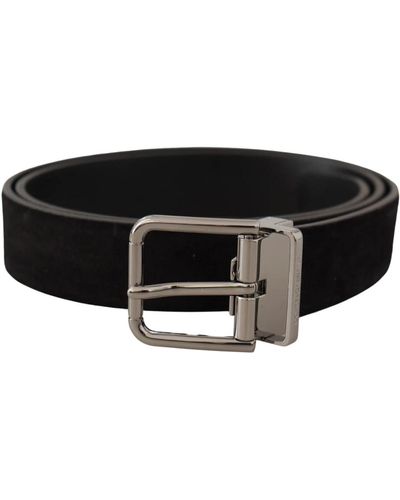 Dolce & Gabbana Cintura in pelle vitello nera con logo argento - Nero