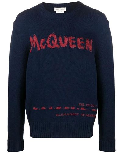 Alexander McQueen Logo pullover baumwolle italien männer - Blau