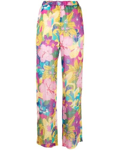 MSGM Tropical-print Semi-sheer Straight-leg Pants - Pink