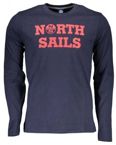 North Sails T-shirt a manica lunga blu stampata