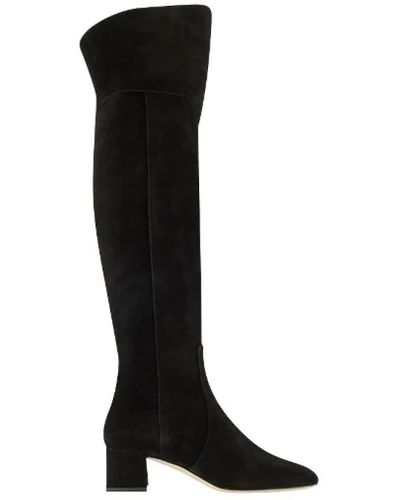 Aeyde Letizia 45mm Thin Block Square In Leathertoe Over The Knee Boot - Black