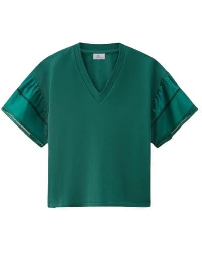Woolrich Elegantes Baumwoll-T-Shirt mit Bestickten Ballonärmeln - Grün