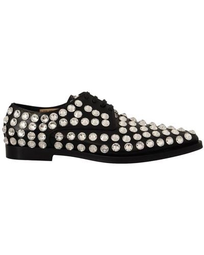 Dolce & Gabbana Schwarze Lederkristalle schnüren formelle Schuhe