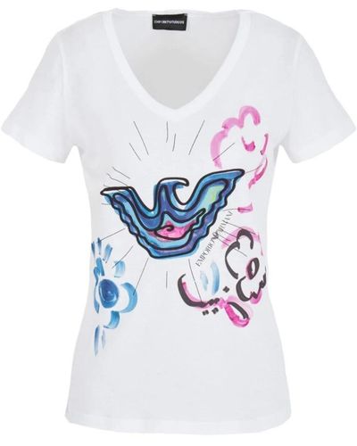 Emporio Armani T-shirt mit grafikdruck und v-ausschnitt - Weiß