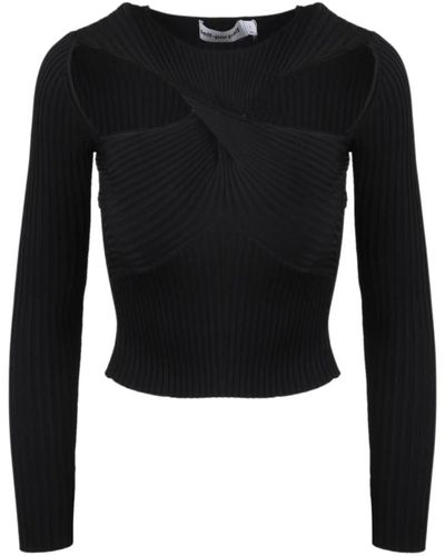 Self-Portrait Ribbed knit cut out top - Nero