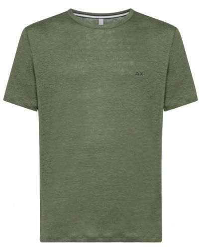 Sun 68 Kurzarm leinen t-shirt grün militär