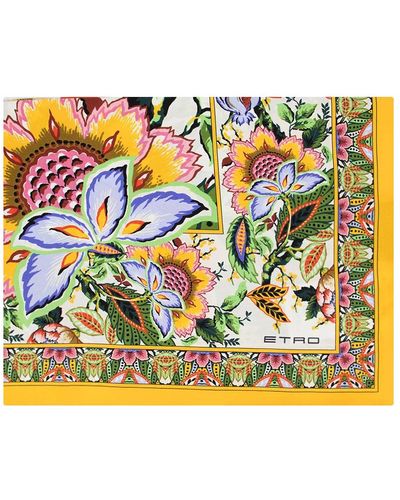 Etro Seidentwill mehrfarbiges bouquet foulard - Gelb