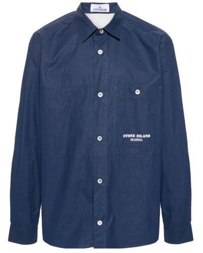 Stone Island Camicia giacca a righe blu