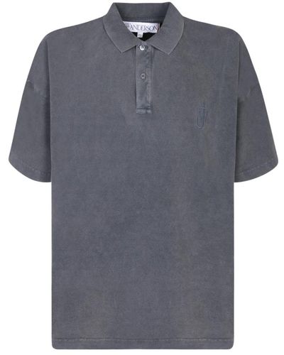 JW Anderson Oversize baumwoll polo shirt mit besticktem logo - Grau