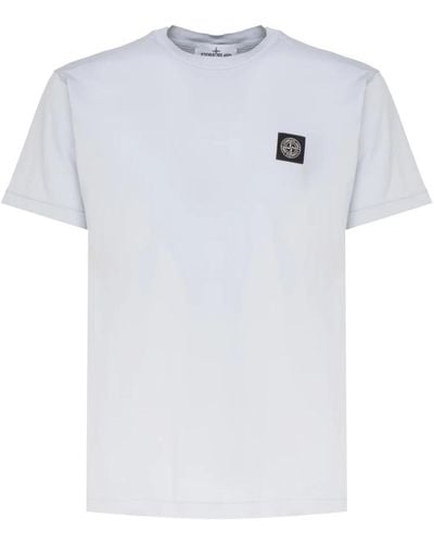 Stone Island Blaues baumwoll-t-shirt mit logopatch - Weiß