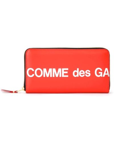 Comme des Garçons Rotes leder portemonnaie mit großem logo und reißverschluss