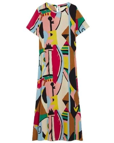 Weekend by Maxmara Orchis Pattern Short Sleeve Midi Dress Size: 12, Col: 12 - Multicolor
