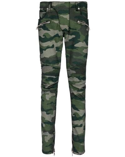 Balmain Jeans slim con dettagli a coste in denim con stampa camouflage - Verde