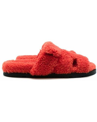 Hermès Shearling teddy chypre sandals - Rosso
