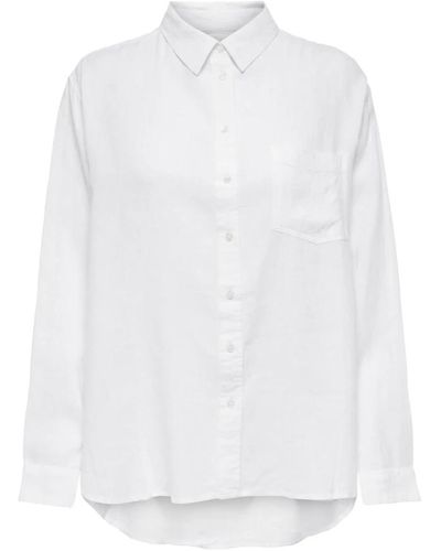 ONLY Leinen tokyo langarm blend hemd - Weiß