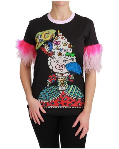 Dolce & Gabbana Camiseta de algodón negra año del cerdo - Rojo