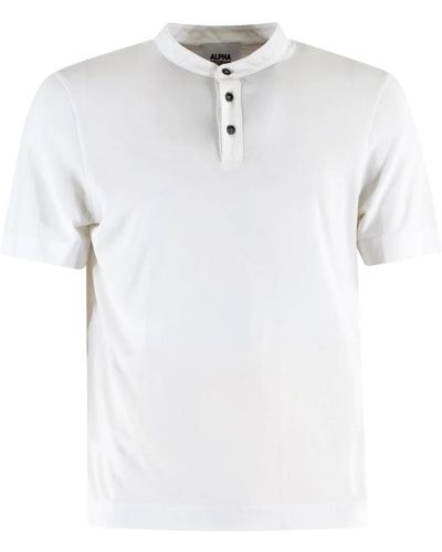 Alpha Studio T-shirt in cotone bianco con bottoni