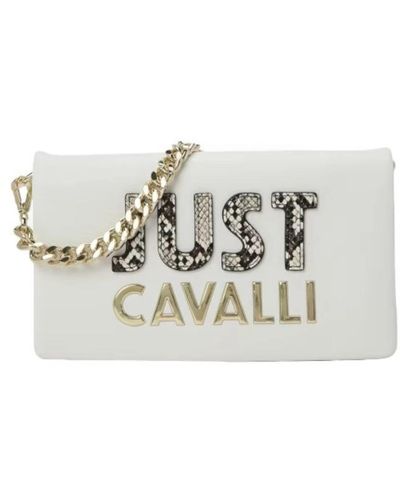 Just Cavalli Borsa bianca con tracolla in catena estraibile e logo lettering - Bianco