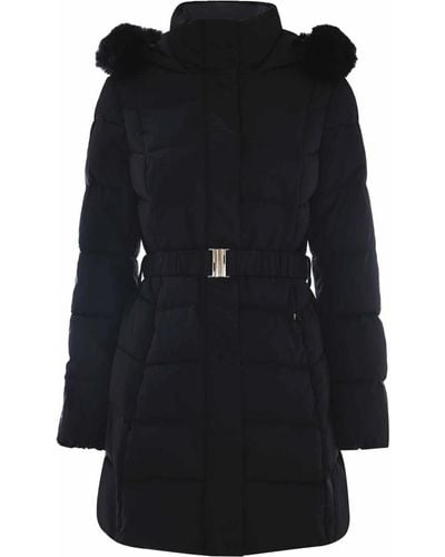 Kocca Abrigo largo de invierno con capucha de piel - Negro