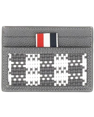 Thom Browne Woven leather card case - Grigio