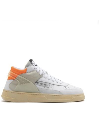 RUN OF Sneakers in pelle bianca con tacco arancione fluorescente - Multicolore