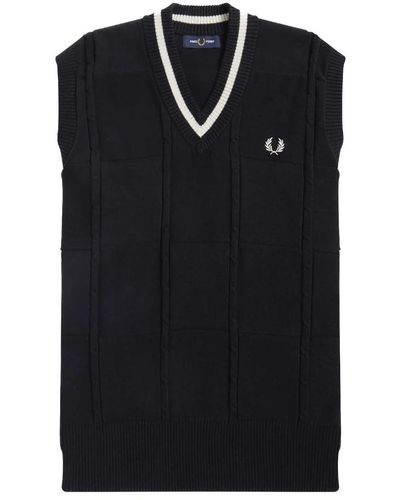 Fred Perry Maglione fp cable knit tank nero