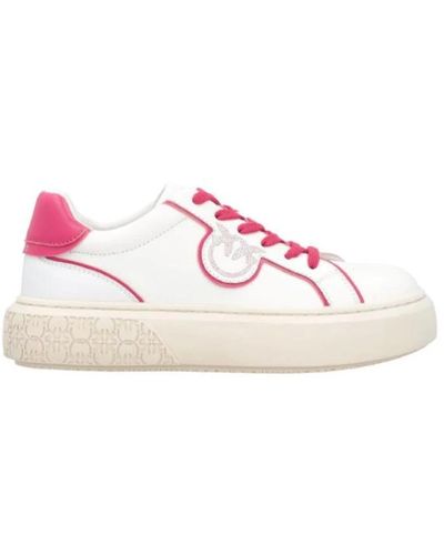 Pinko Sneakers flatform in pelle bianca con logo love birds - Rosa