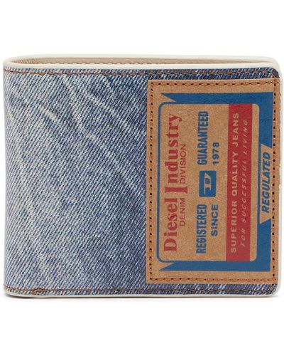 DIESEL Bifold-portemonnaie aus leder mit denim-print - Blau
