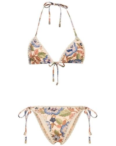 Zimmermann Bikini con stampa floreale e bordino alluncinetto - Metallizzato