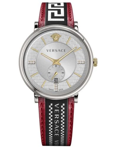 Versace V-circle orologio multifunzione in pelle - Grigio