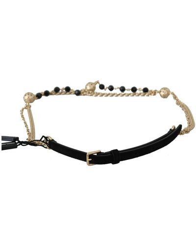 Dolce & Gabbana Cinturón de ante negro con cadena de oro y tachuelas de cristal