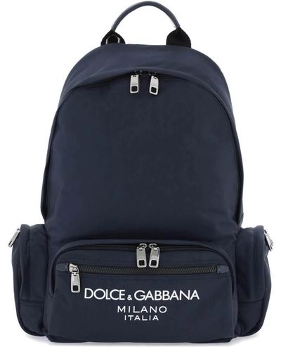 Dolce & Gabbana Zaino in nylon con logo e svariate tasche - Blu